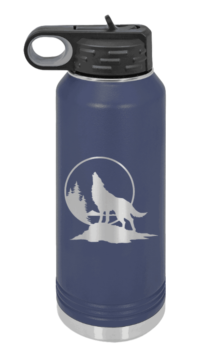 Wolf - 32oz Water Bottle Laser Engraved- Navy