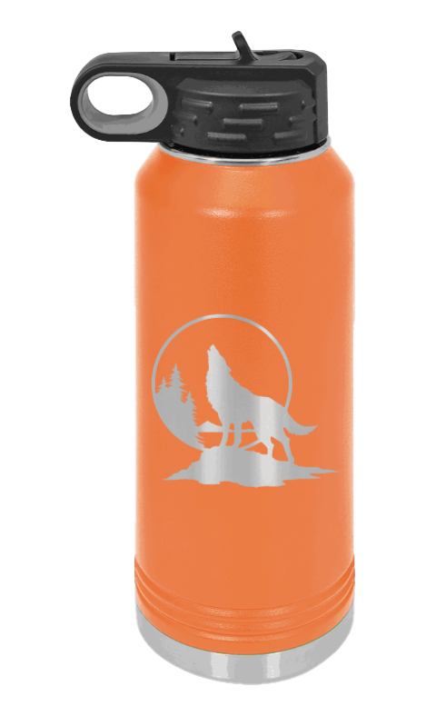 Wolf - 32oz Water Bottle Laser Engraved- Orange