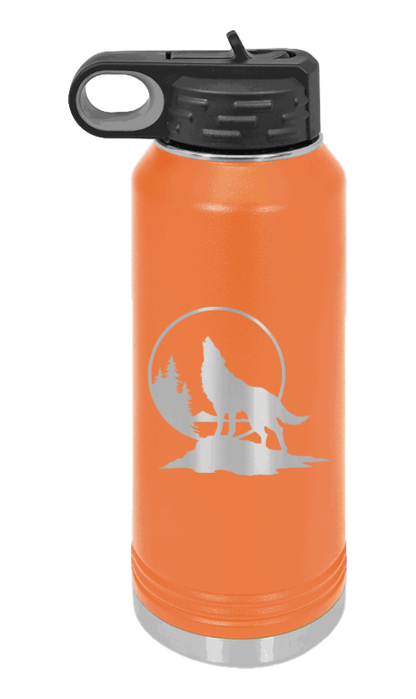 Wolf - 32oz Water Bottle Laser Engraved- Orange