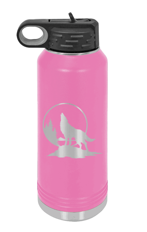Wolf - 32oz Water Bottle Laser Engraved- Pink