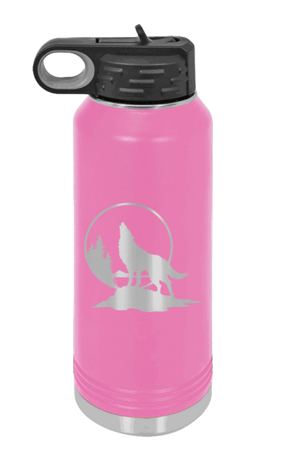 Wolf - 32oz Water Bottle Laser Engraved- Pink