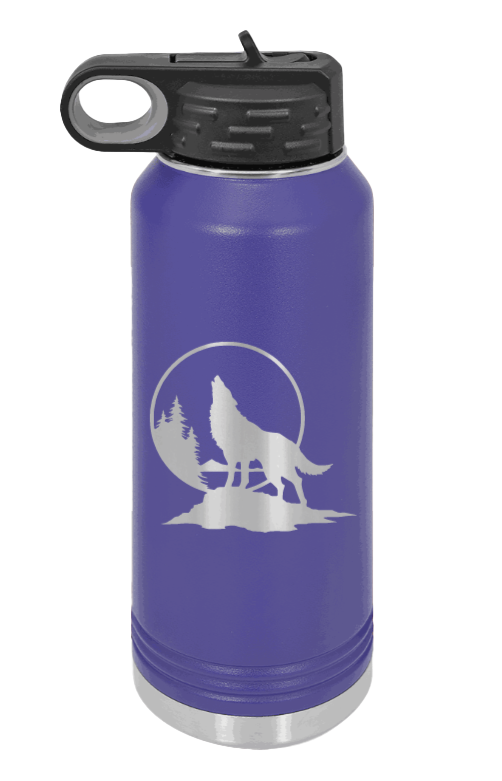 Wolf - 32oz Water Bottle Laser Engraved- Purple