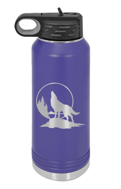 Wolf - 32oz Water Bottle Laser Engraved- Purple