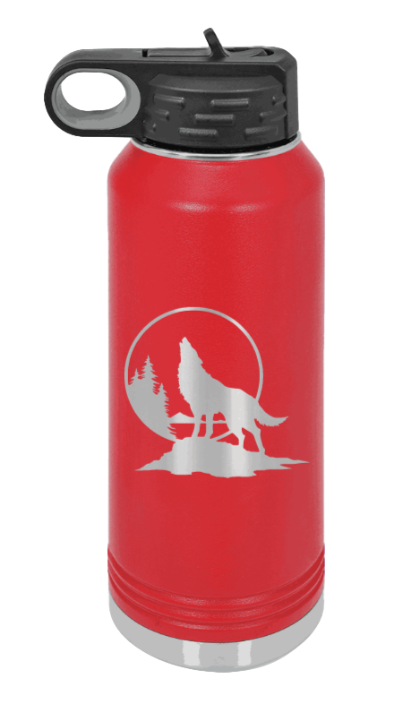 Wolf - 32oz Water Bottle Laser Engraved- Red