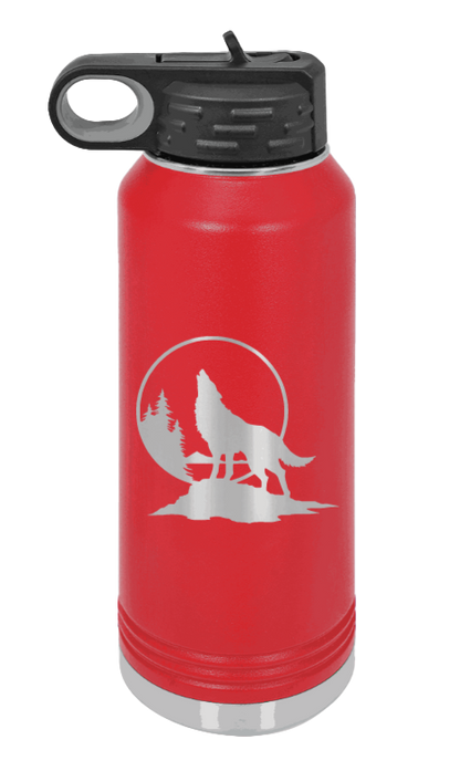 Wolf - 32oz Water Bottle Laser Engraved- Red