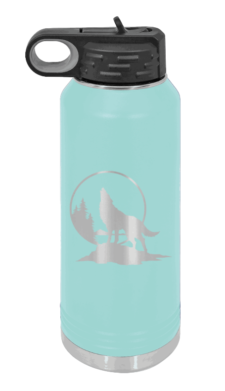 Wolf - 32oz Water Bottle Laser Engraved- Teal
