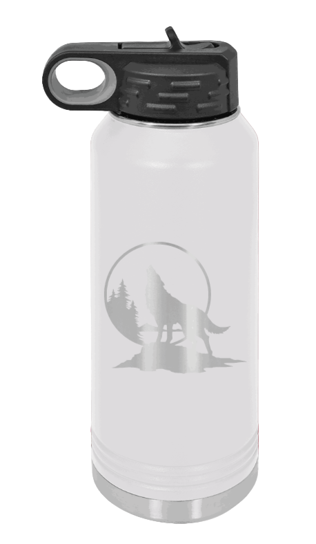 Wolf - 32oz Water Bottle Laser Engraved- White