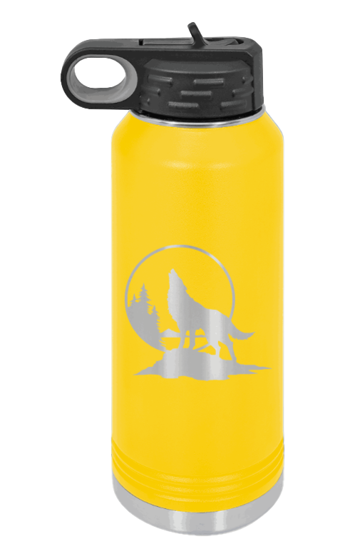 Wolf - 32oz Water Bottle Laser Engraved- Yellow