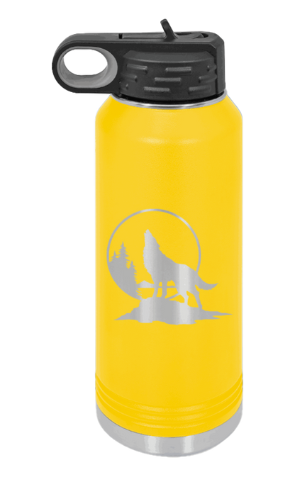 Wolf - 32oz Water Bottle Laser Engraved- Yellow