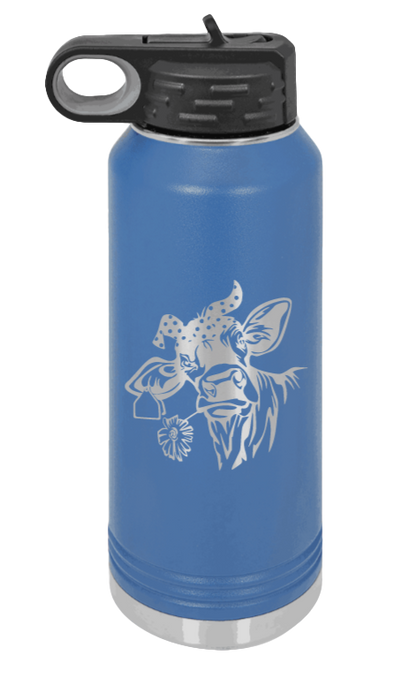 Cow With Bandana - 32oz Water Bottle Laser Engraved- Royal Blue