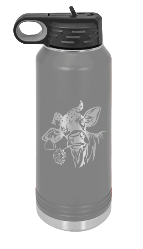 Cow With Bandana - 32oz Water Bottle Laser Engraved- Dark Grey
