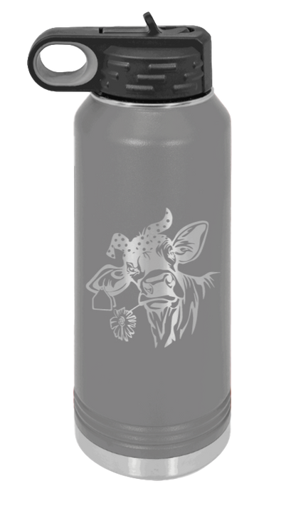 Cow With Bandana - 32oz Water Bottle Laser Engraved- Dark Grey