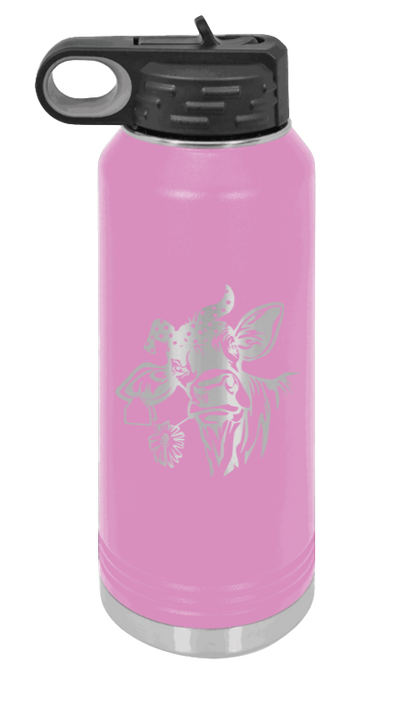 Cow With Bandana - 32oz Water Bottle Laser Engraved- Light Purple