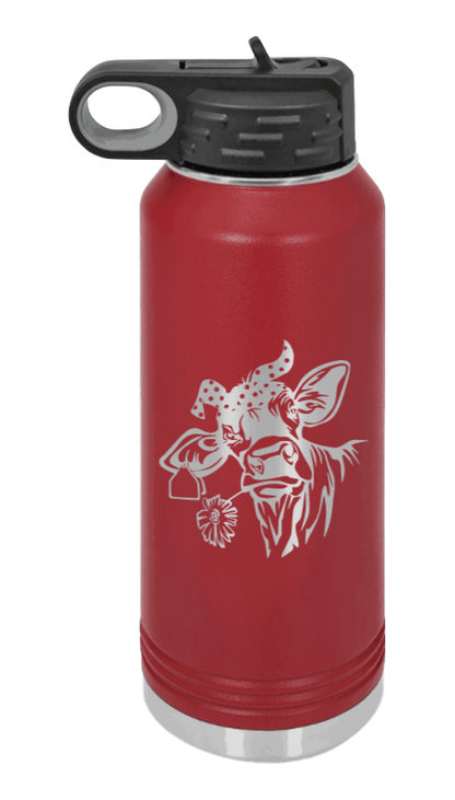 Cow With Bandana - 32oz Water Bottle Laser Engraved- Maroon