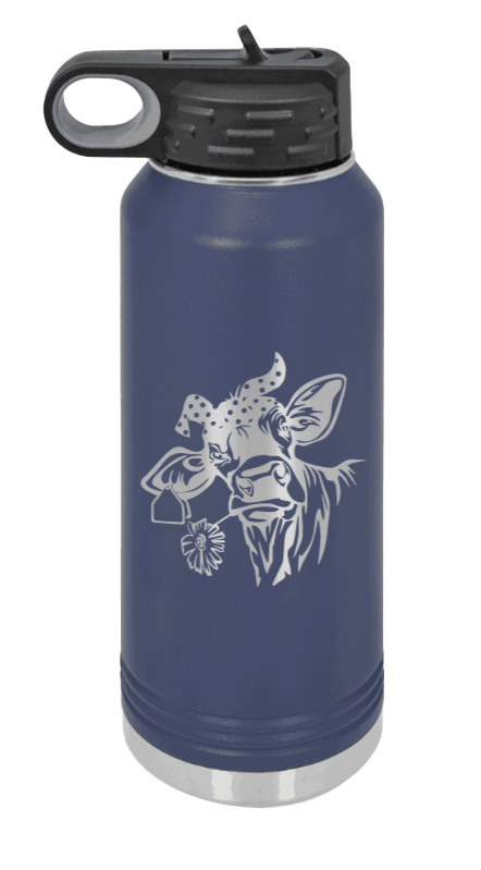 Cow With Bandana - 32oz Water Bottle Laser Engraved- Navy