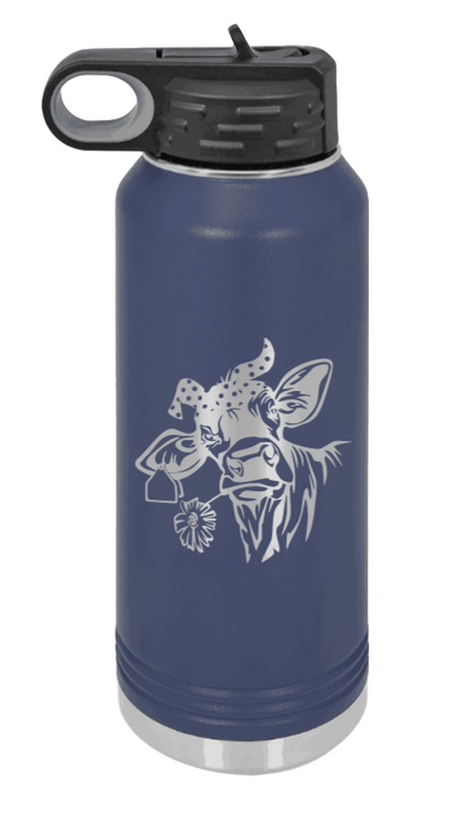 Cow With Bandana - 32oz Water Bottle Laser Engraved- Navy