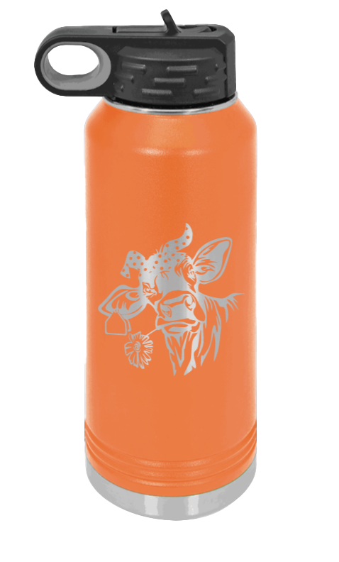 Cow With Bandana - 32oz Water Bottle Laser Engraved- Orange