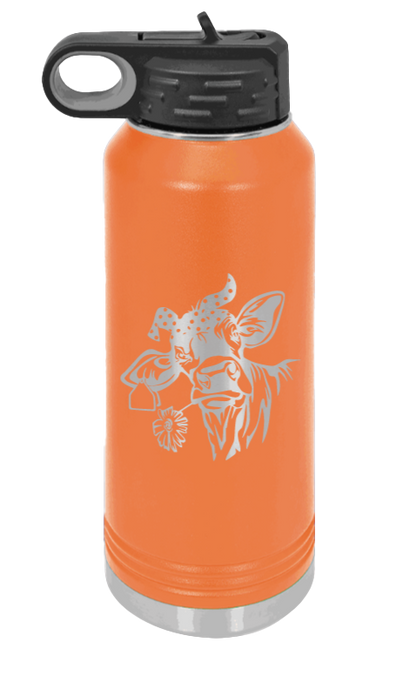 Cow With Bandana - 32oz Water Bottle Laser Engraved- Orange