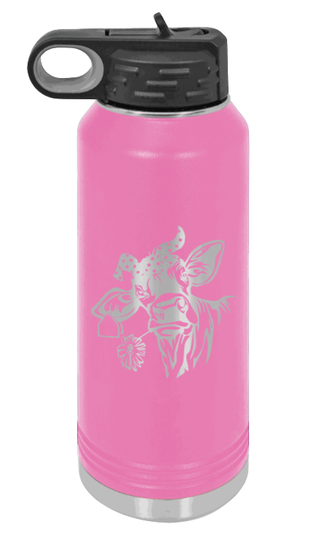 Cow With Bandana - 32oz Water Bottle Laser Engraved- Pink