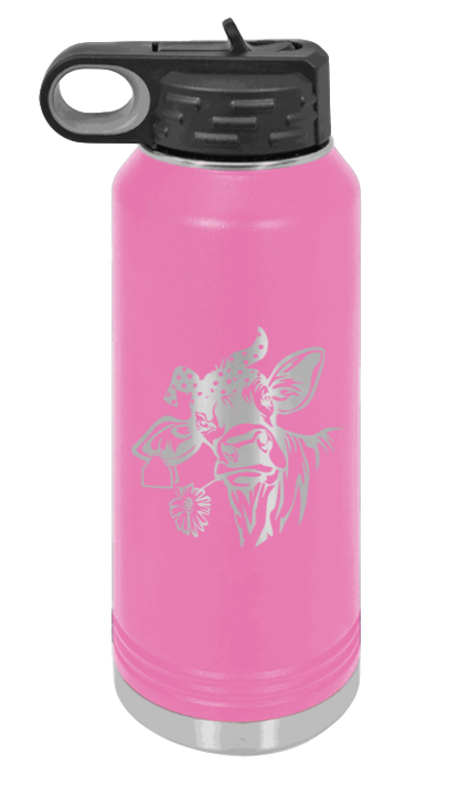 Cow With Bandana - 32oz Water Bottle Laser Engraved- Pink