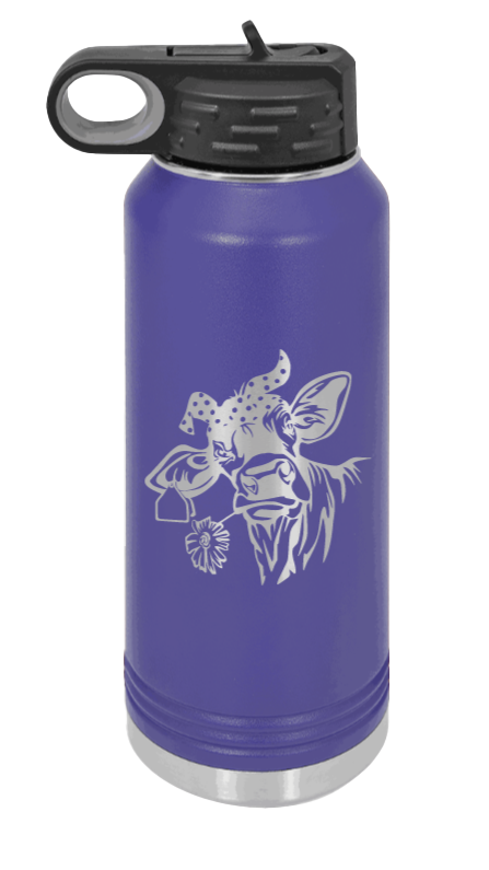 Cow With Bandana - 32oz Water Bottle Laser Engraved- Purple