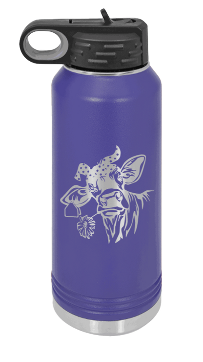 Cow With Bandana - 32oz Water Bottle Laser Engraved- Purple