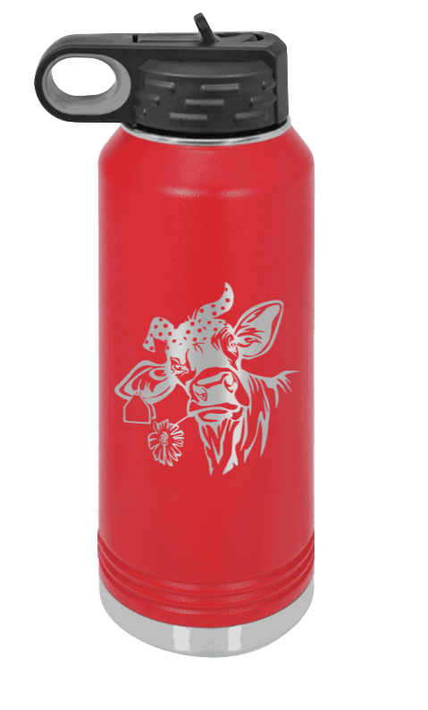 Cow With Bandana - 32oz Water Bottle Laser Engraved- Red