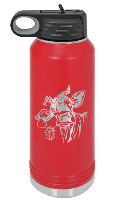 Cow With Bandana - 32oz Water Bottle Laser Engraved- Red