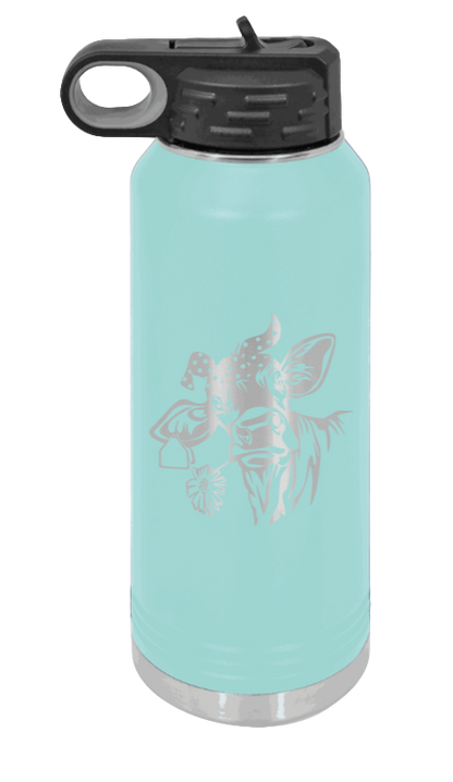 Cow With Bandana - 32oz Water Bottle Laser Engraved- Teal