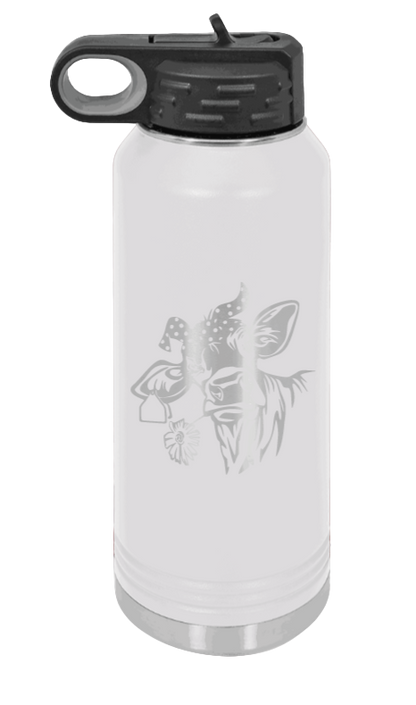 Cow With Bandana - 32oz Water Bottle Laser Engraved- White