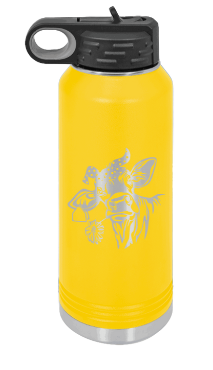 Cow With Bandana - 32oz Water Bottle Laser Engraved- Yellow