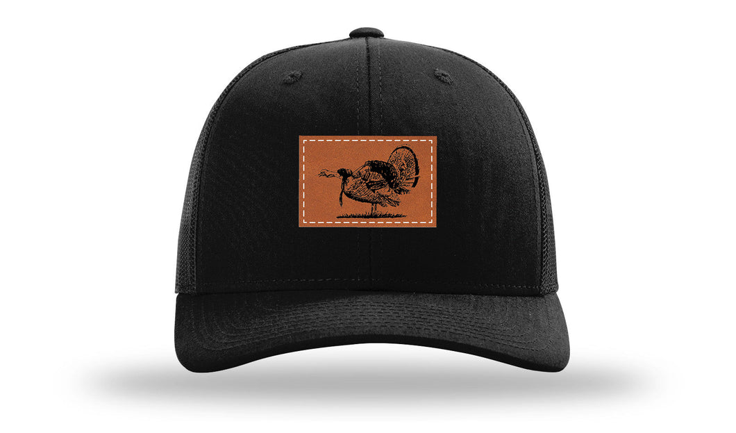 Richarson 112 Black Hat with 'Girl Dad' text Rawhide Leather Patch Hat with White stitching.