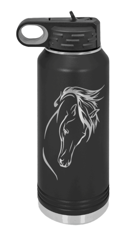 Horse 2 - 32oz Water Bottle Laser Engraved- Black