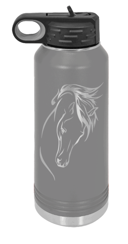 Horse 2 - 32oz Water Bottle Laser Engraved- Dark Grey