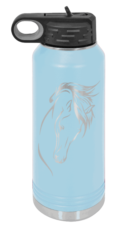 Horse 2 - 32oz Water Bottle Laser Engraved- Light Blue
