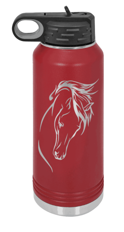 Horse 2 - 32oz Water Bottle Laser Engraved- Maroon