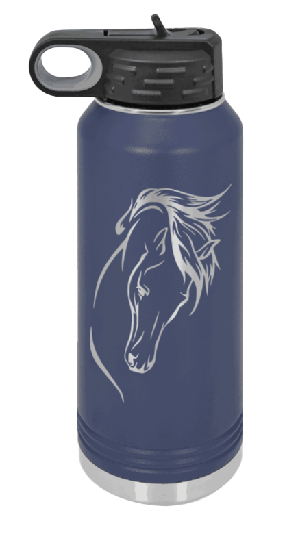 Horse 2 - 32oz Water Bottle Laser Engraved- Navy