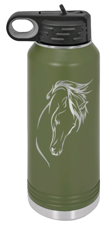 Horse 2 - 32oz Water Bottle Laser Engraved- Olive