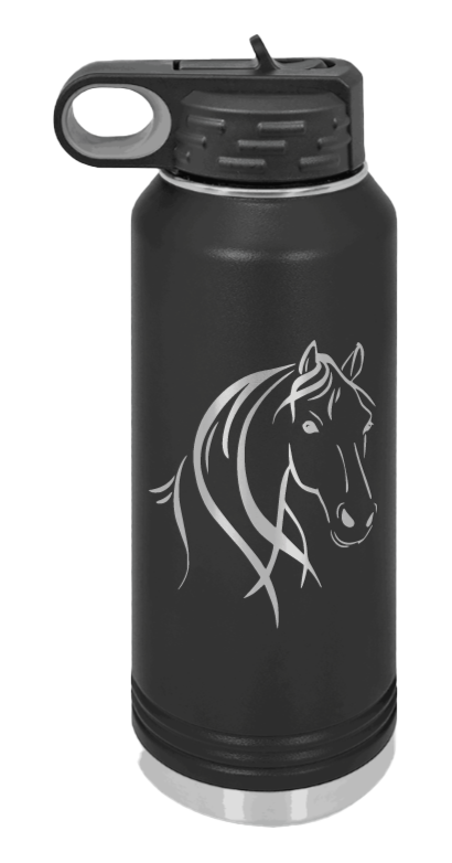 Horse - 32oz Water Bottle Laser Engraved- Black
