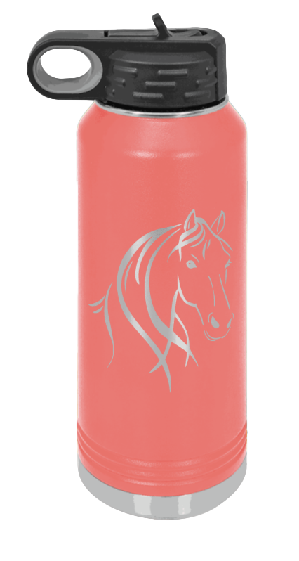 Horse - 32oz Water Bottle Laser Engraved- Coral