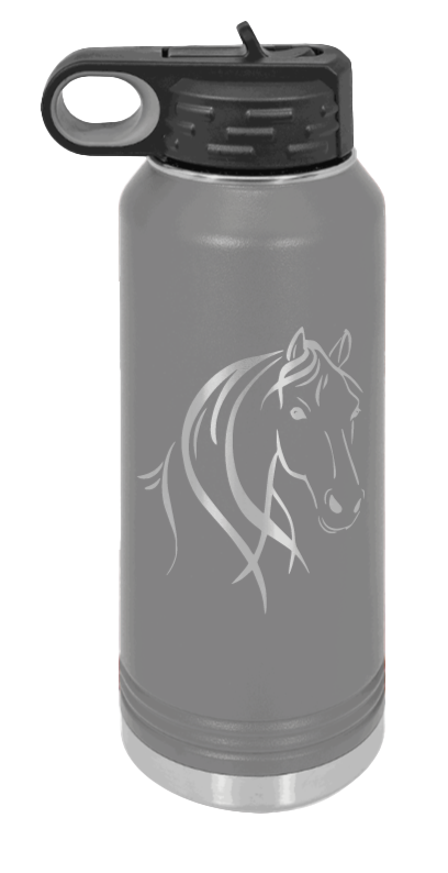 Horse - 32oz Water Bottle Laser Engraved- Dark Grey