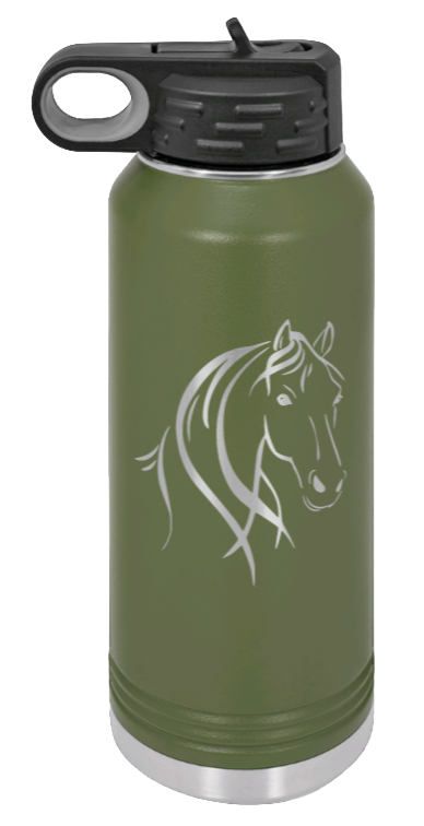 Horse - 32oz Water Bottle Laser Engraved- Olive