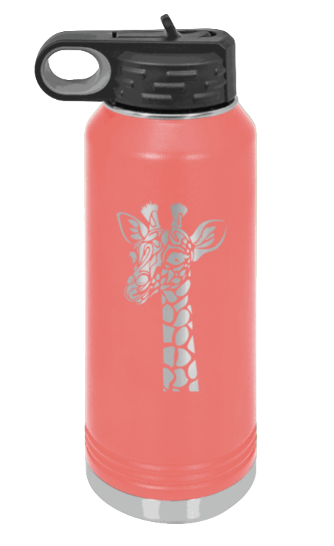 Giraffe - 32oz Water Bottle Laser Engraved- Coral