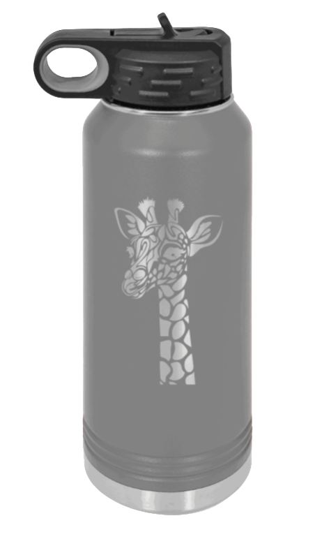 Giraffe - 32oz Water Bottle Laser Engraved- Dark Grey