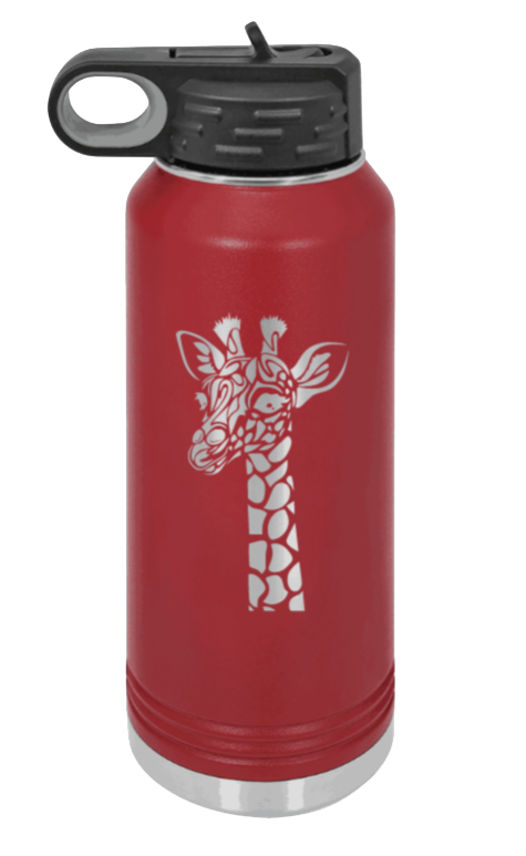 Giraffe - 32oz Water Bottle Laser Engraved- Maroon