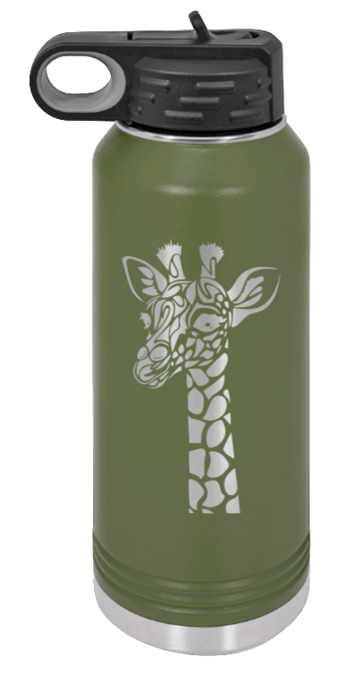 Giraffe - 32oz Water Bottle Laser Engraved- Olive