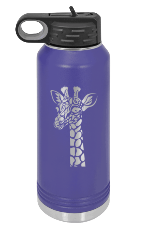 Giraffe - 32oz Water Bottle Laser Engraved- Purple