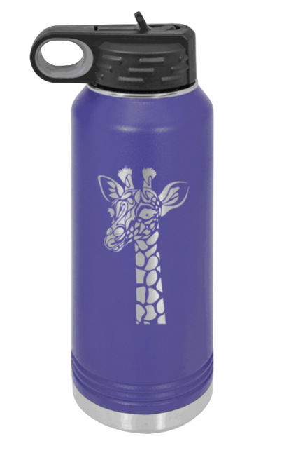 Giraffe - 32oz Water Bottle Laser Engraved- Purple