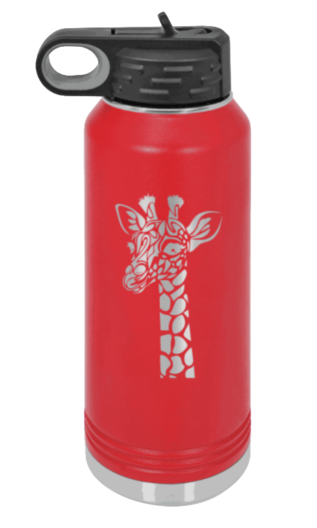 Giraffe - 32oz Water Bottle Laser Engraved- Red