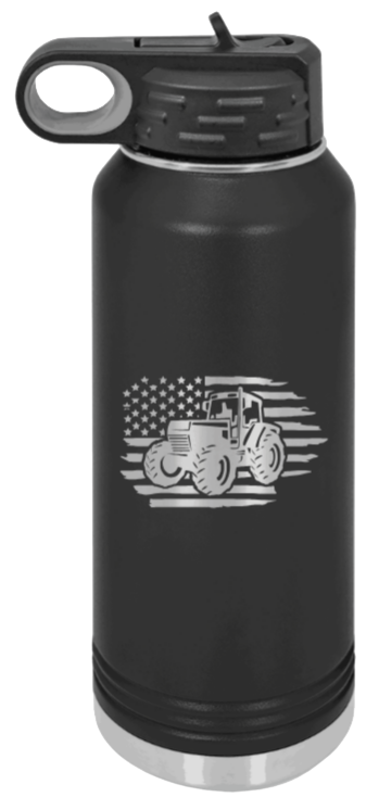 Tractor Flag  3 - 32oz Water Bottle Laser Engraved- Black